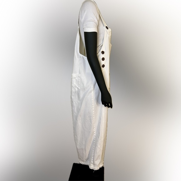 Easel Lose Fit White Denim Overalls - Picture 3 of 6